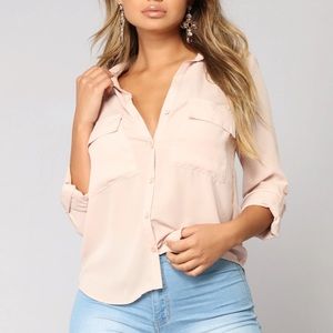 Fashion Nova Pink Button Down Long Sleeve Blouse Top